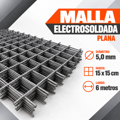 Malla Electrosoldada Plana 5,0 mm – Hueco 15 x 15 cm x 6 m