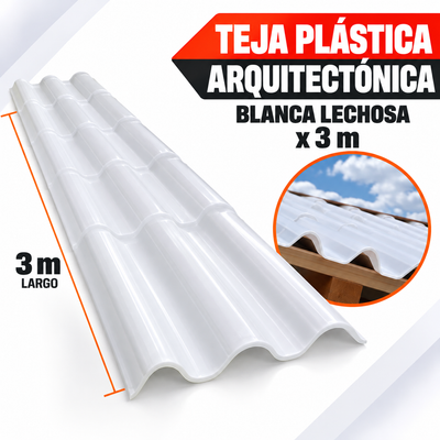Teja Arquitectónica Plástica Blanca Lechosa x 3 Metros