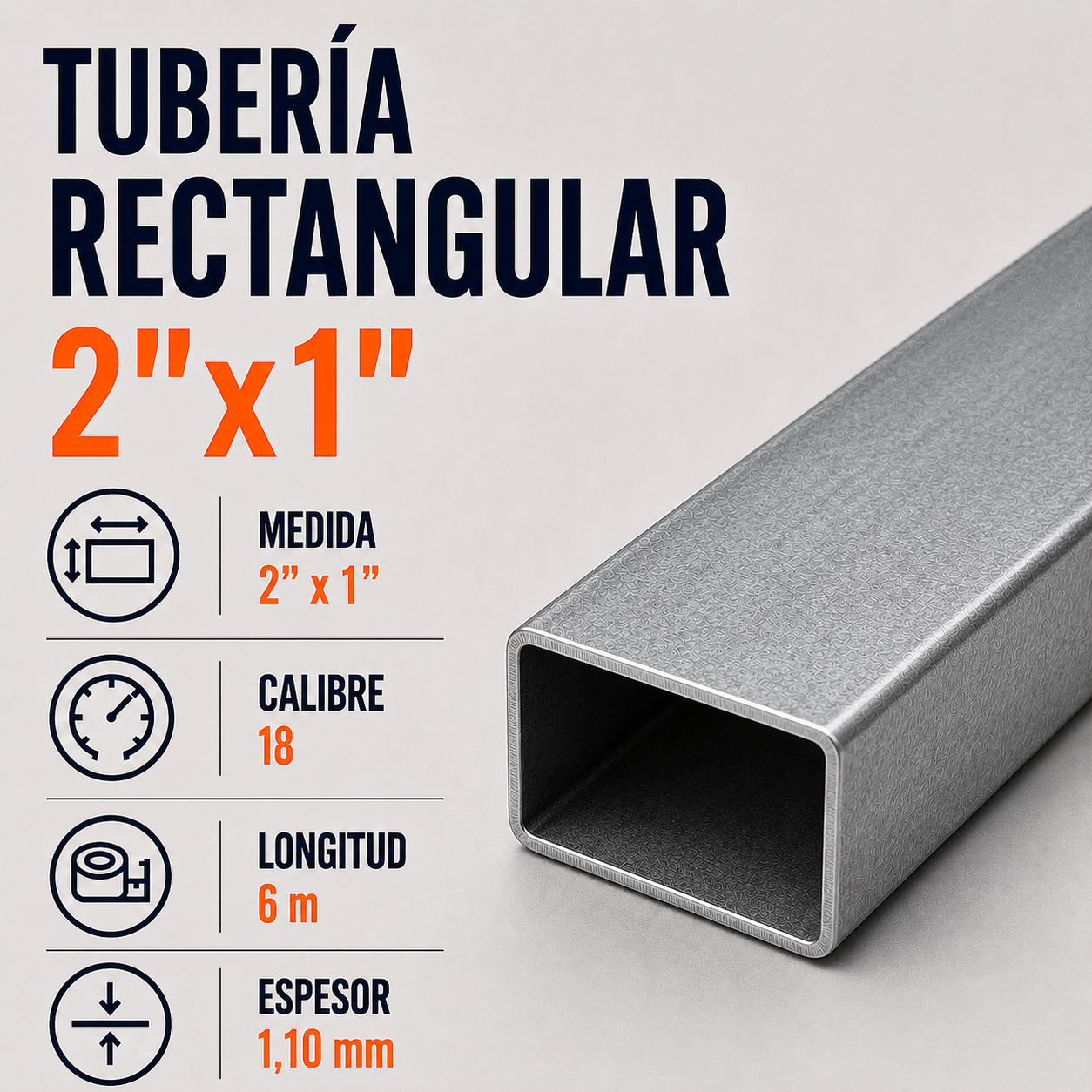 Tubo Rectangular 4 x 8 Cal. 18 x 6 m