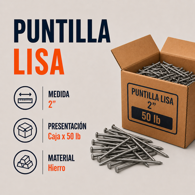 Puntilla Lisa de Hierro con Cabeza 2" x 50 lb