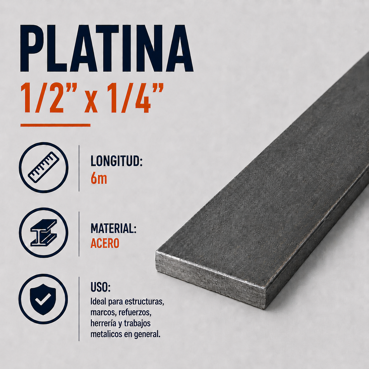 Platina 1/2" x 1/4" x 6m