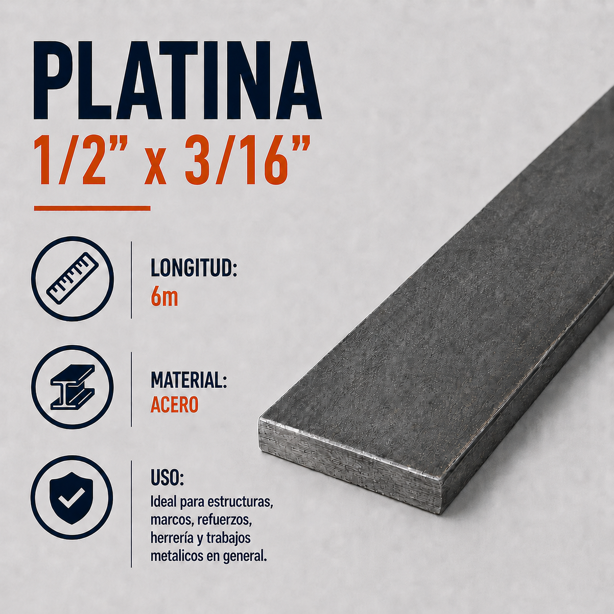 Platina 1/2" x 3/16" x 6m