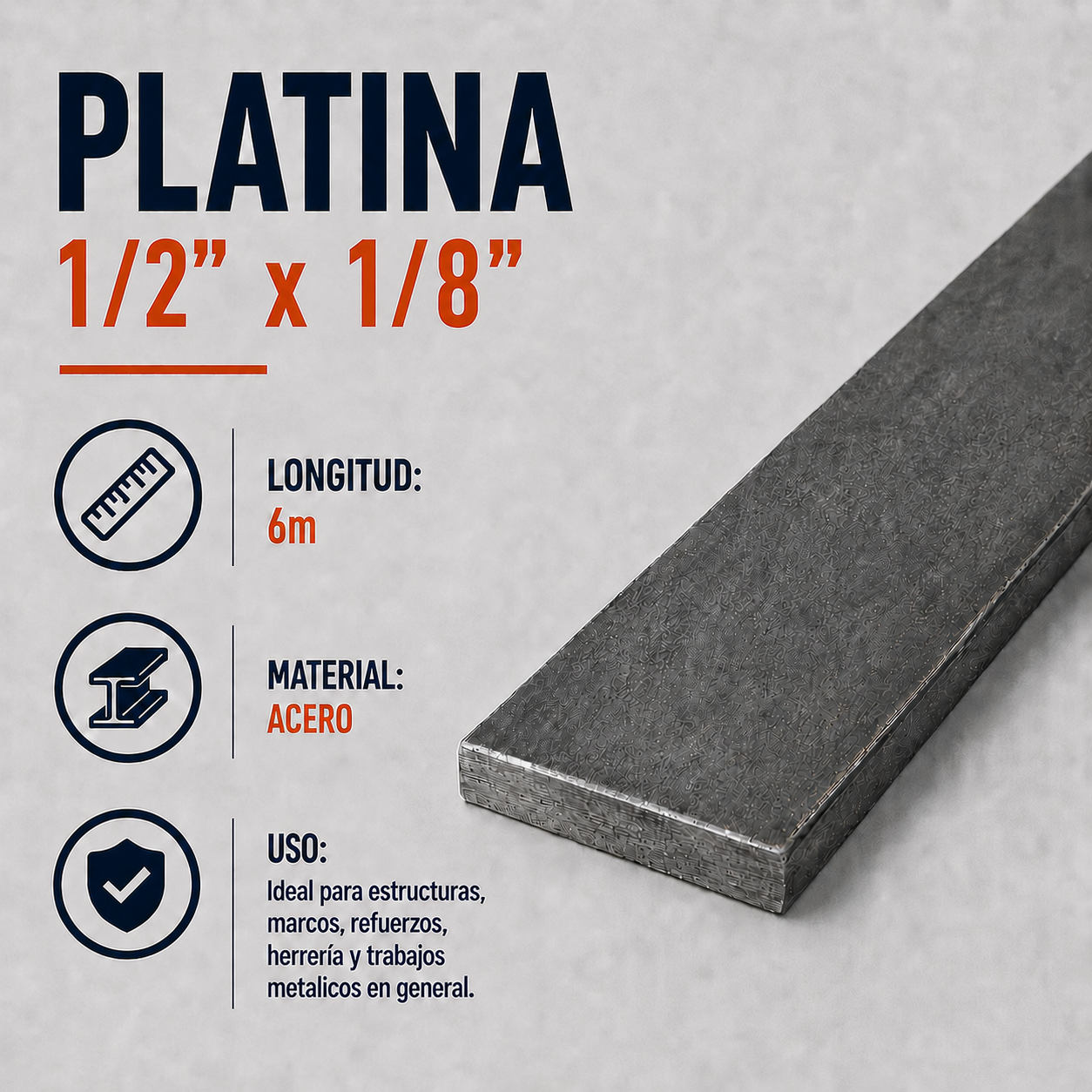 Platina 1/2” × 1/8” × 6m