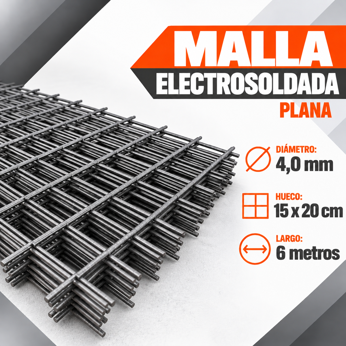 Malla Electrosoldada Plana 4,0 mm – Hueco 15 x 20 cm x 6 m