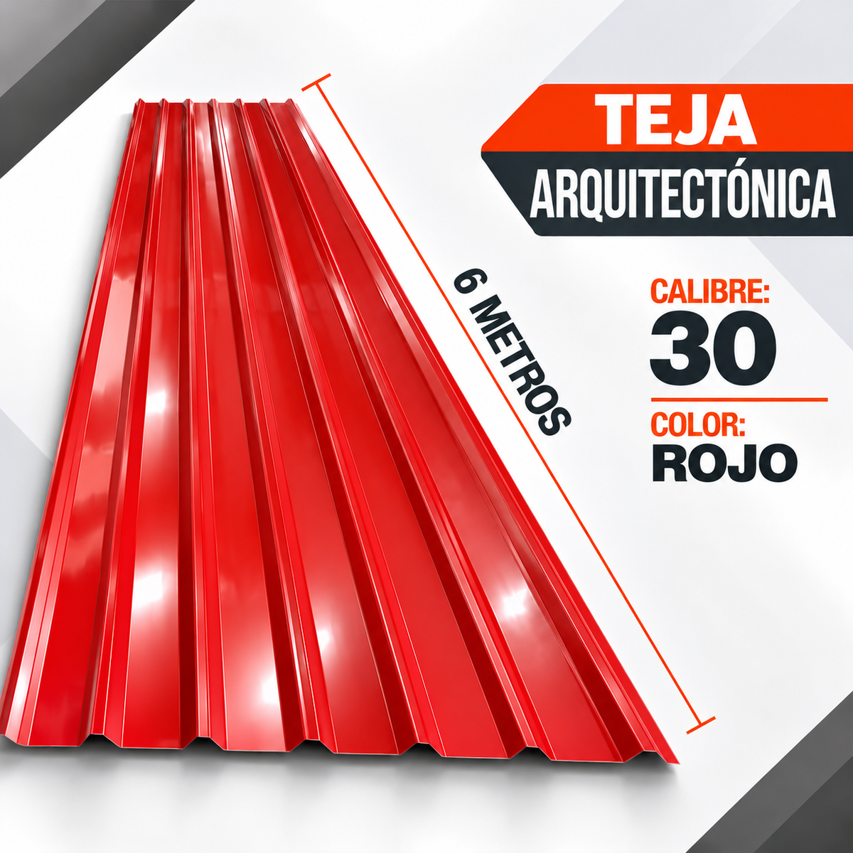 Teja Arquitectónica Roja Cal. 30 x 6 m