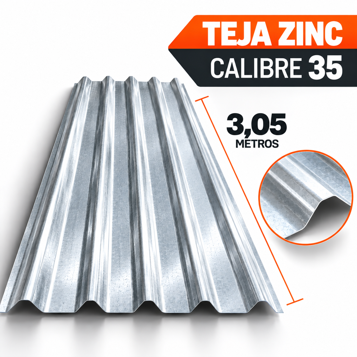 Teja de Zinc Calibre 35 x 3,05 Metros