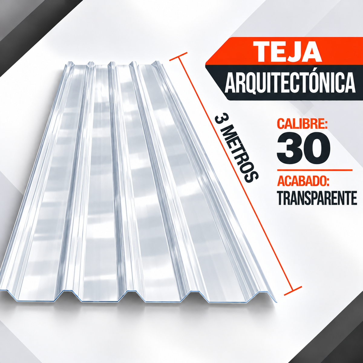 Teja Arquitectónica Plástica Transparente x 3 Metros