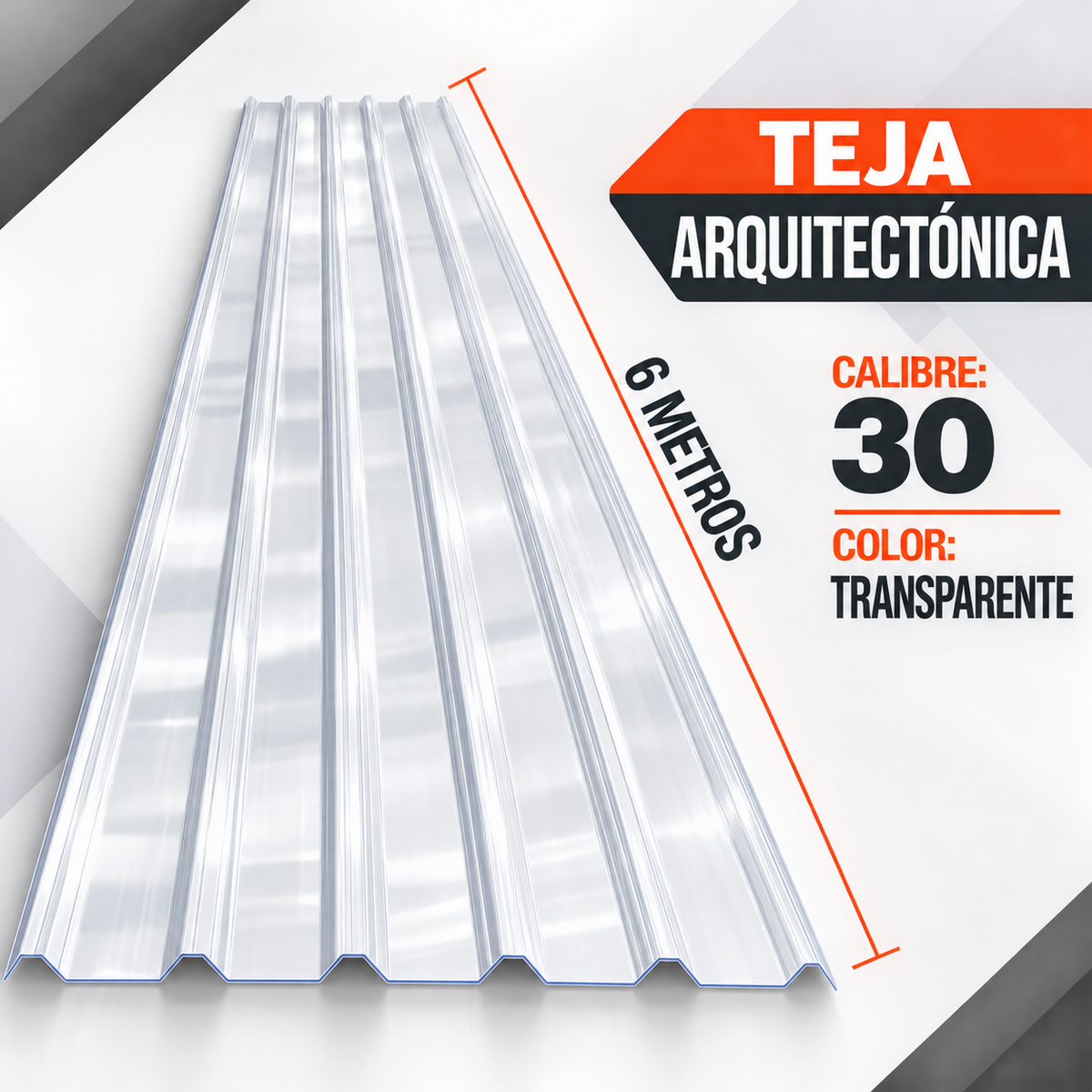 Teja Arquitectónica Transparente Plástica x 6 Metros