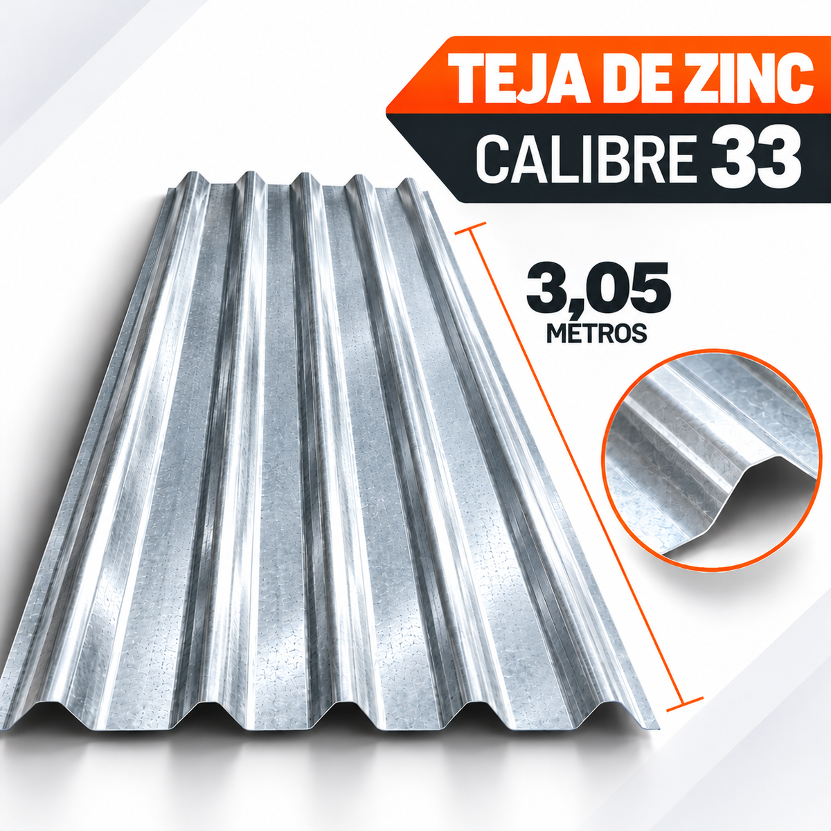 Teja de Zinc Calibre 33 x 3,05 Metros