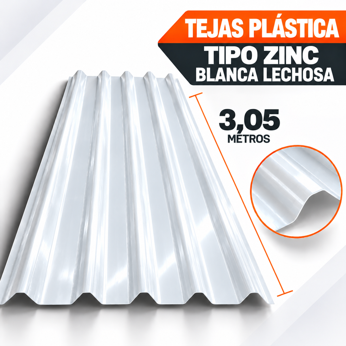 Teja Plástica Tipo Zinc Blanca Lechosa x 3,05 Metros