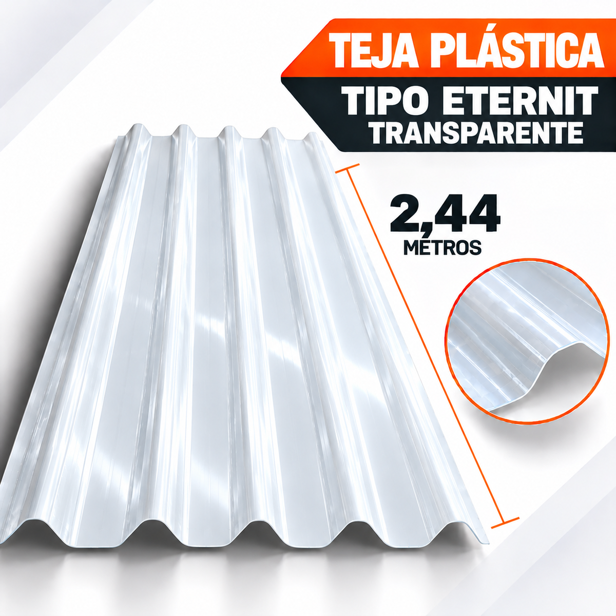 Teja Plástica Transparente Tipo Eternit N.º 8 x 2,44 Metros