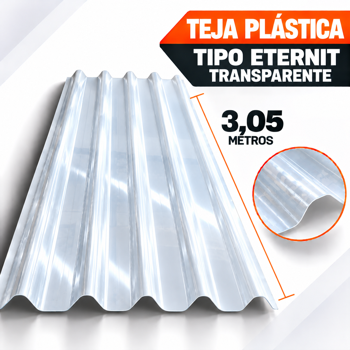 Teja Plástica Transparente Tipo Eternit N.º 10 x 3,05 Metros