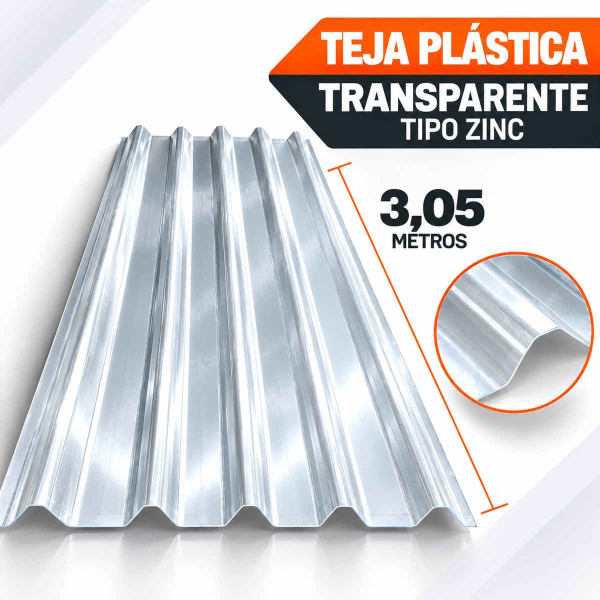Teja Plástica Transparente Tipo Zinc N.º 10 x 3,05 Metros