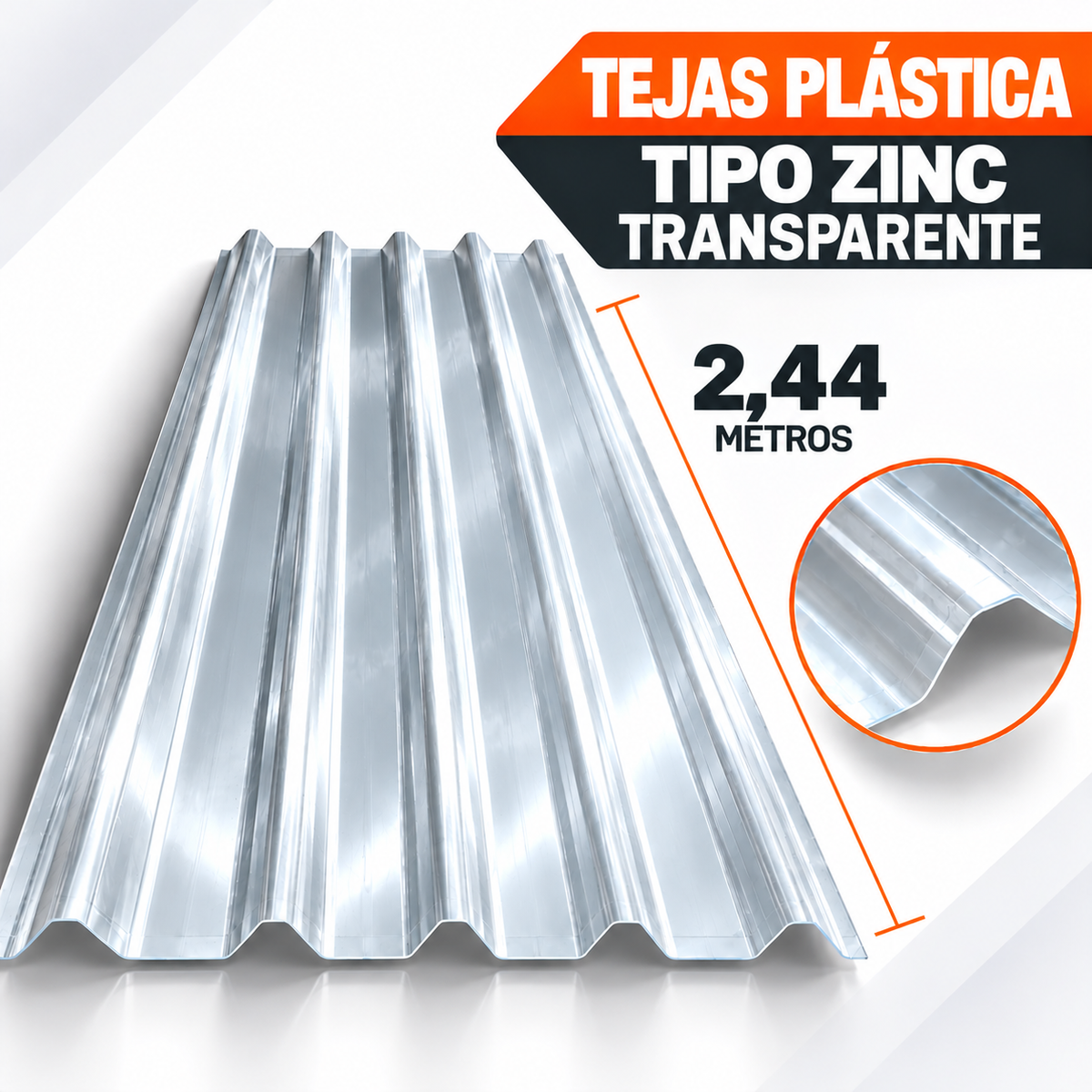 Teja Plástica Transparente Tipo Zinc x 2,44 Metros